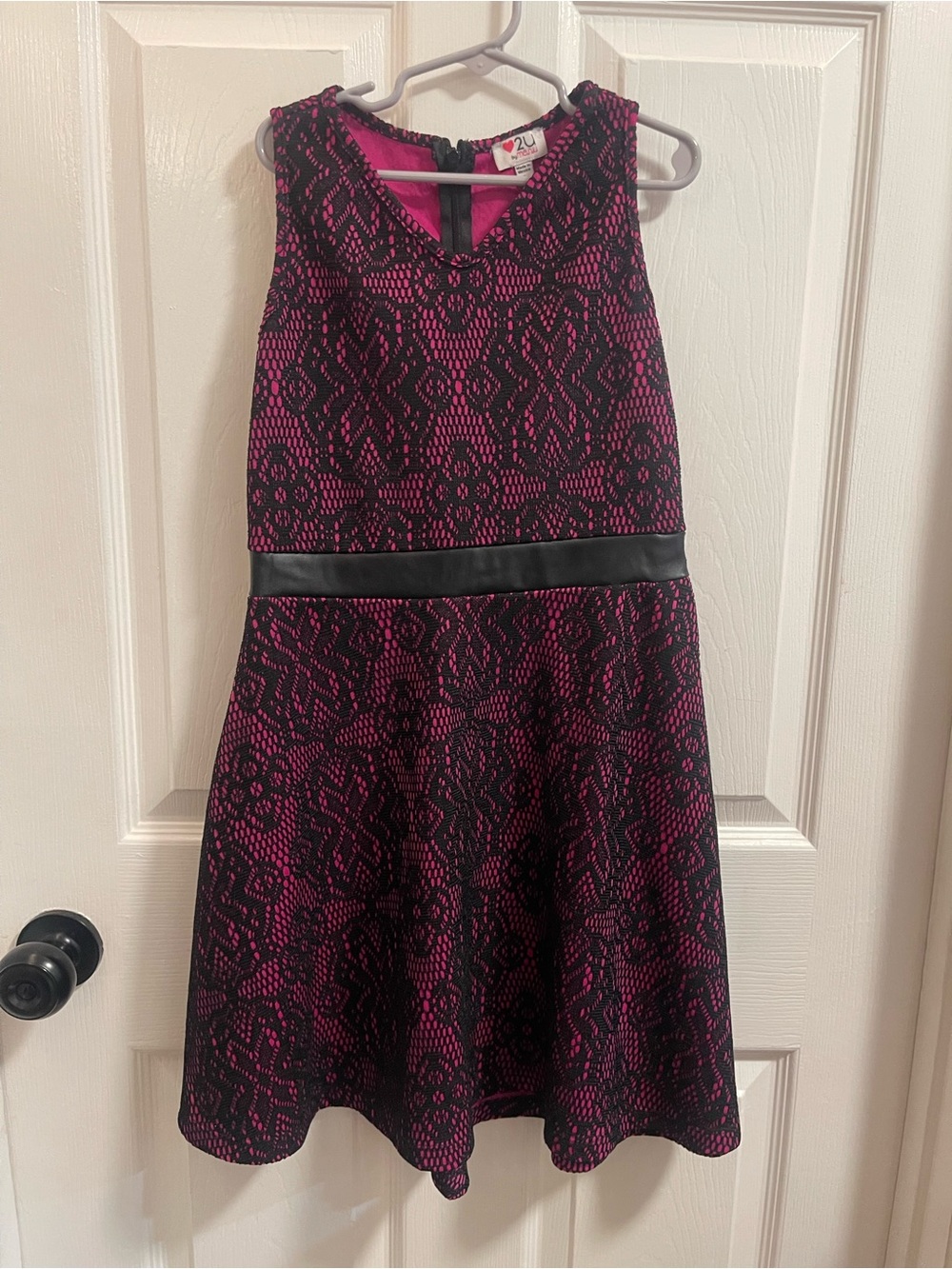 Melissa Black Lace Overlay Dress with Fuchsia Underlayer